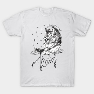 Boho Drawing Cat Face Illustrator T-Shirt